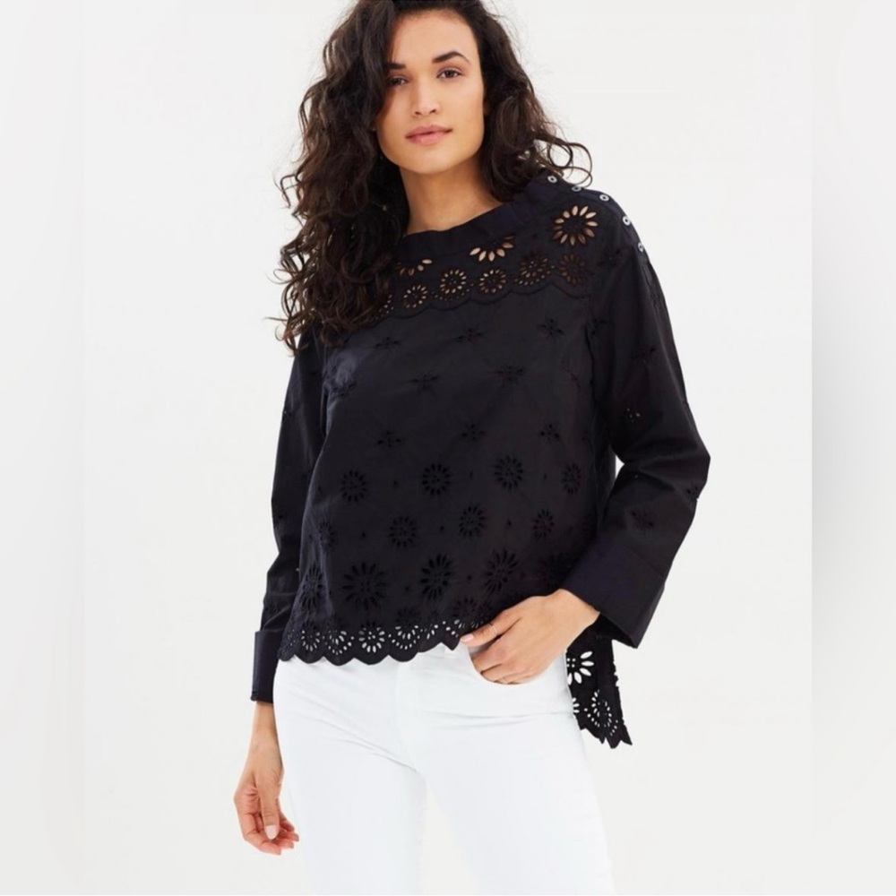 J. Crew Rooster Eyelet Cotton Top Black Size 6 Petite